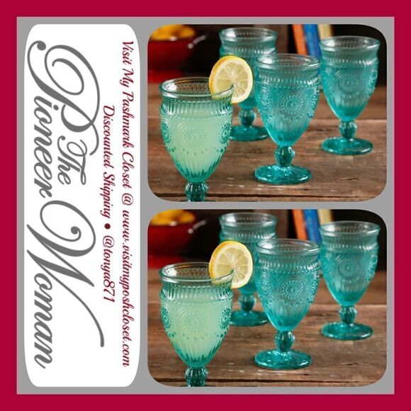 🦋Host Pick! 🦋 New Pioneer Woman Adeline 12oz Footed Goblets, Turquoise Blue